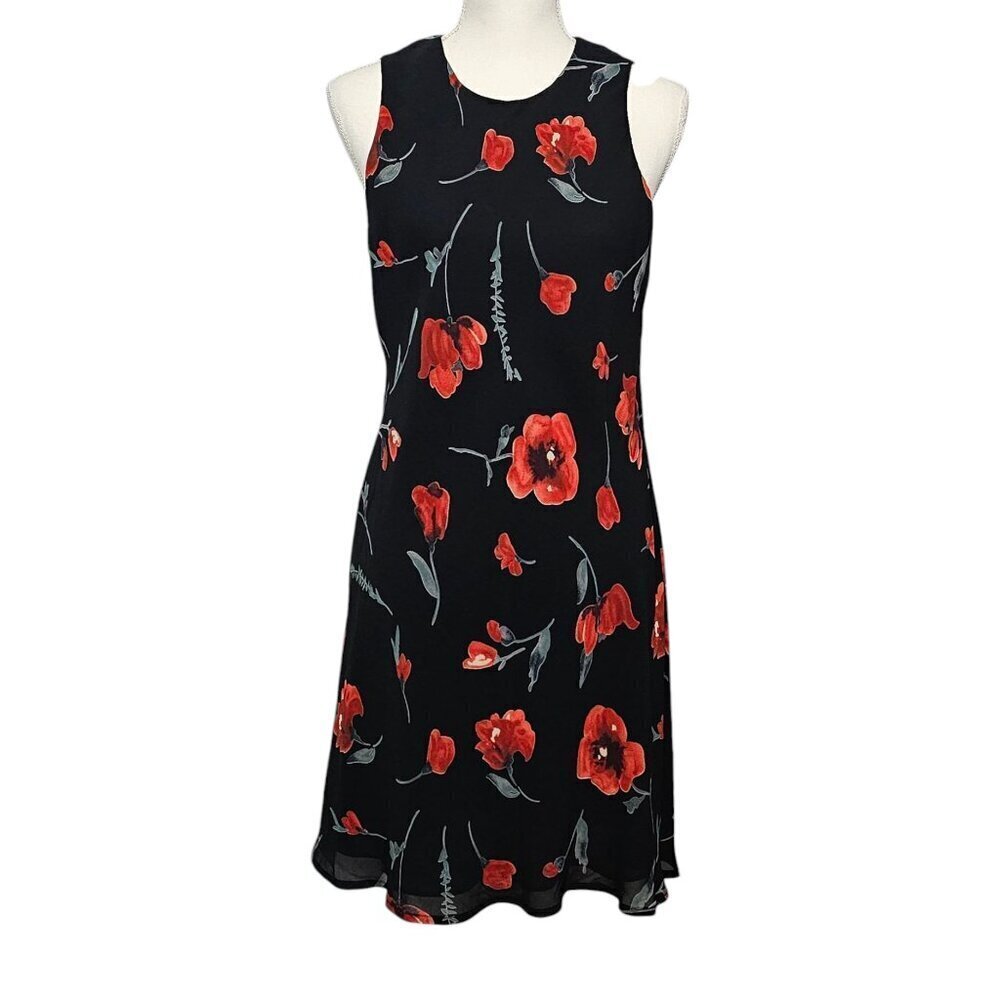 Donna Ricco Vintage 90’s Retro Sleeveless Black And Red Midi Dress